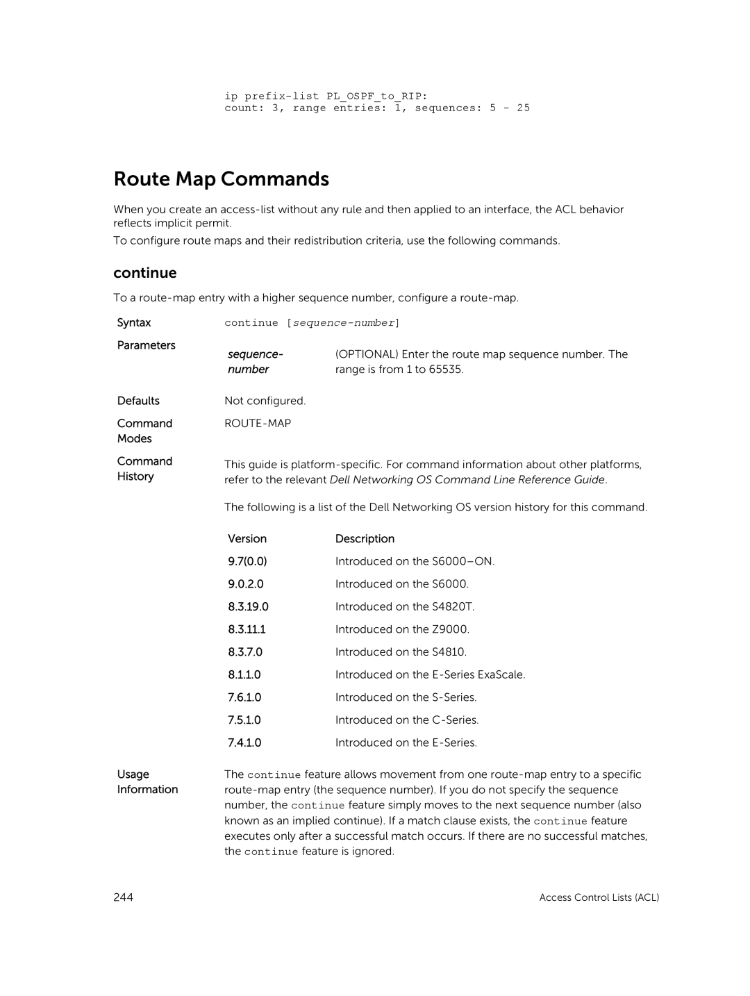 Dell 9.7(0.0) manual Route Map Commands, Continue 