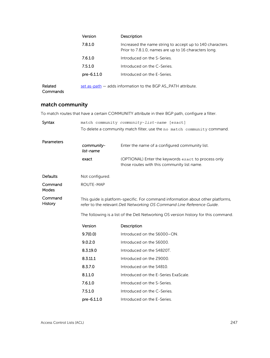 Dell 9.7(0.0) manual Match community, Pre-6.1.1.0, Community, List-name, Exact 