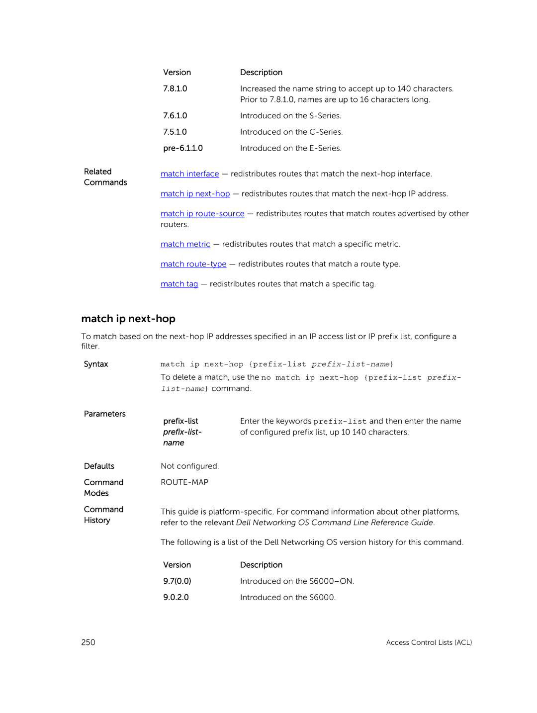 Dell 9.7(0.0) manual Match ip next-hop, Pre-6.1.1.0 