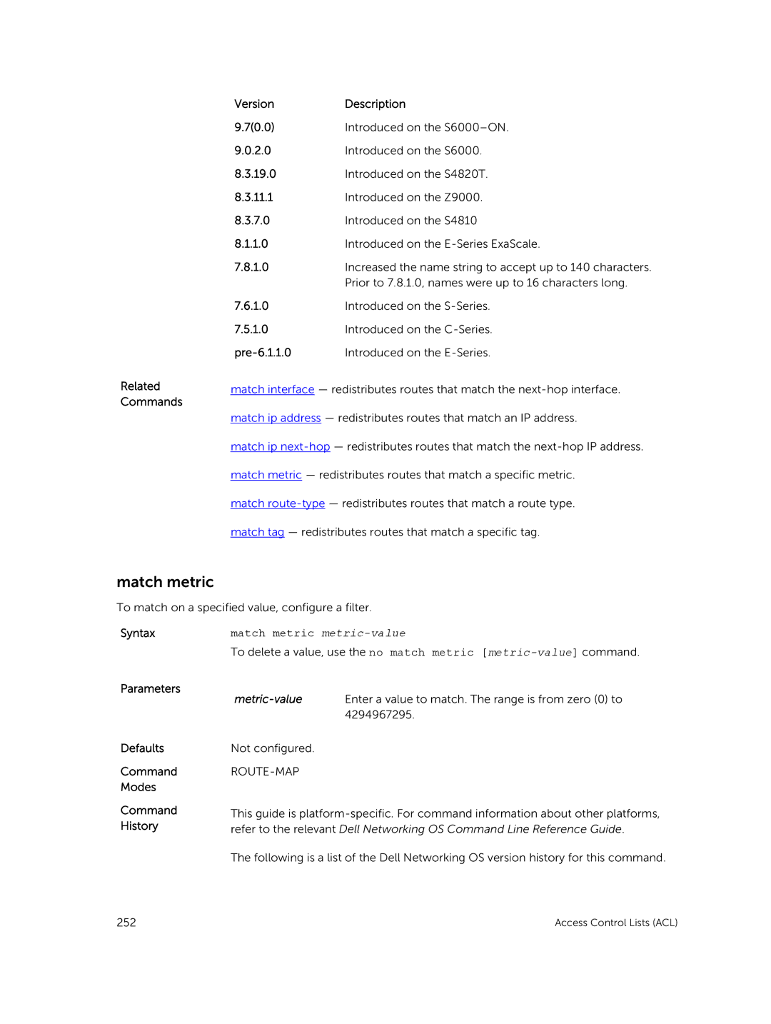 Dell 9.7(0.0) manual Match metric metric-value, Metric-value 