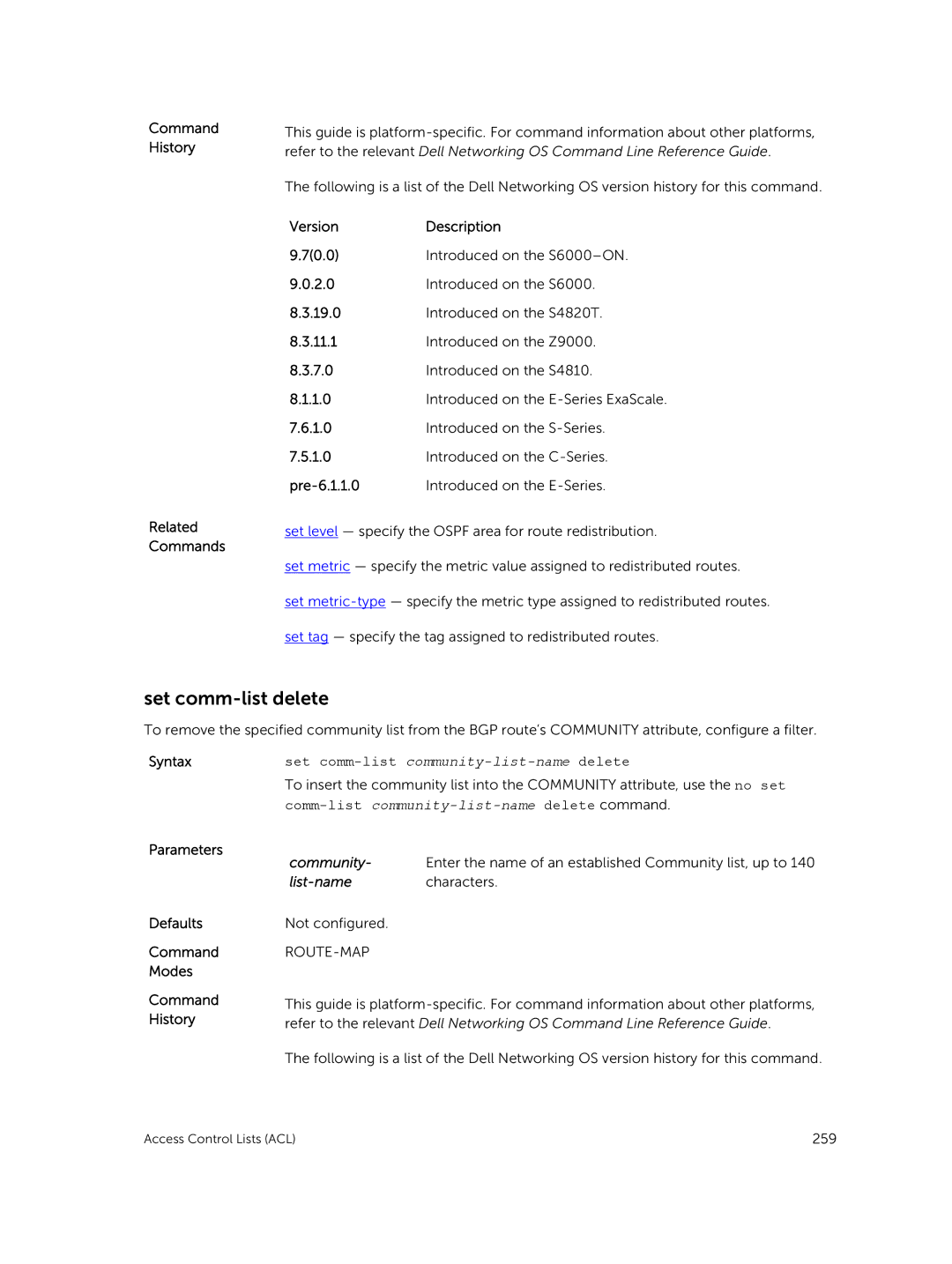 Dell 9.7(0.0) manual Set comm-list delete, Set comm-list community-list-name delete 