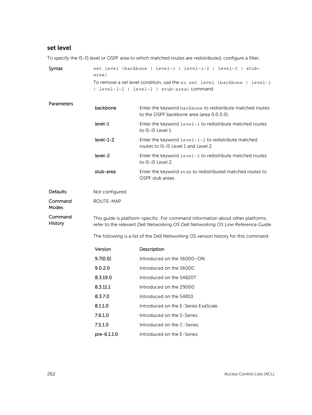 Dell 9.7(0.0) manual Set level, Backbone, Level-1-2, Stub-area 