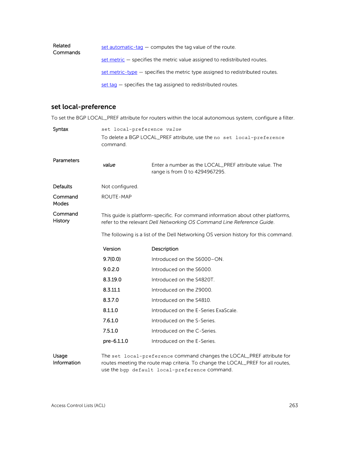 Dell 9.7(0.0) manual Set local-preference value, Value 