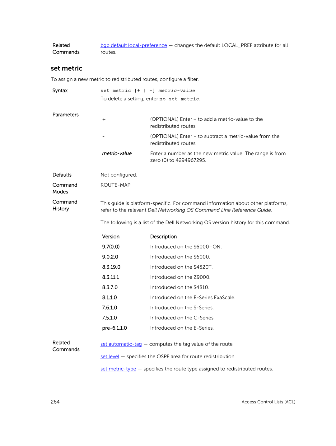 Dell 9.7(0.0) manual Set metric + metric-value, 7.0 