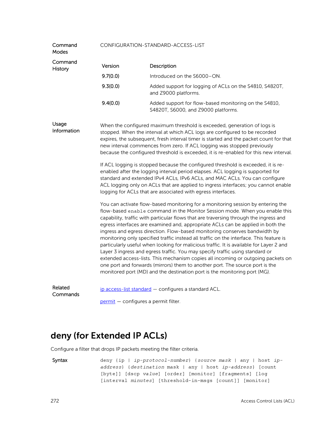 Dell 9.7(0.0) manual Deny for Extended IP ACLs, 30.0 