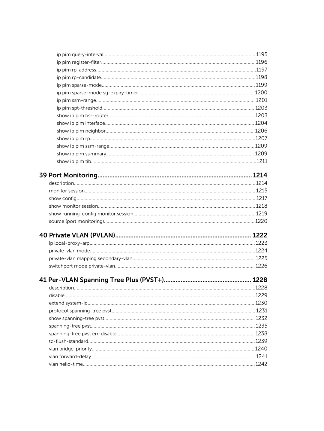 Dell 9.7(0.0) manual Port Monitoring 1214, Private Vlan Pvlan 1222, Per-VLAN Spanning Tree Plus PVST+ 1228 