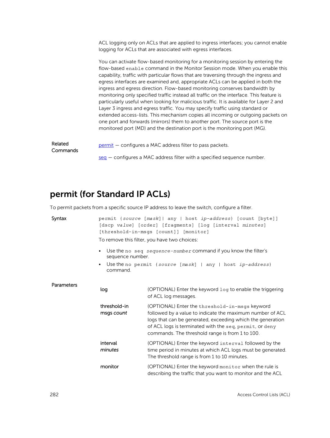 Dell 9.7(0.0) manual Permit for Standard IP ACLs, Use the no permit source mask any host ip-address command 