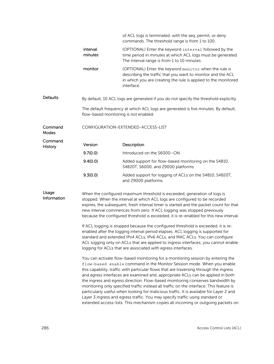 Dell 9.7(0.0) manual Defaults Command Modes Command History Usage Information 