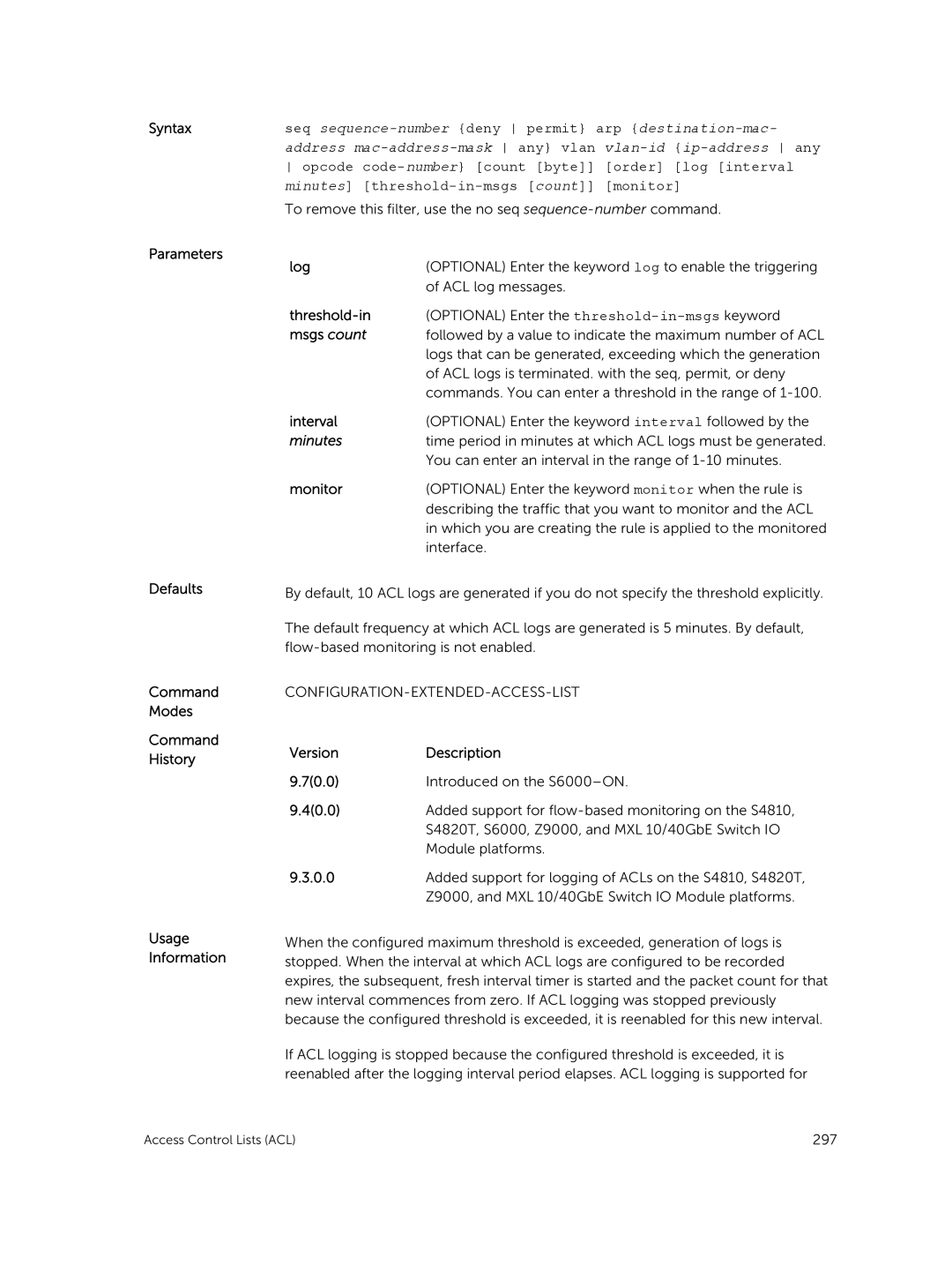 Dell 9.7(0.0) manual Commands. You can enter a threshold in the range 