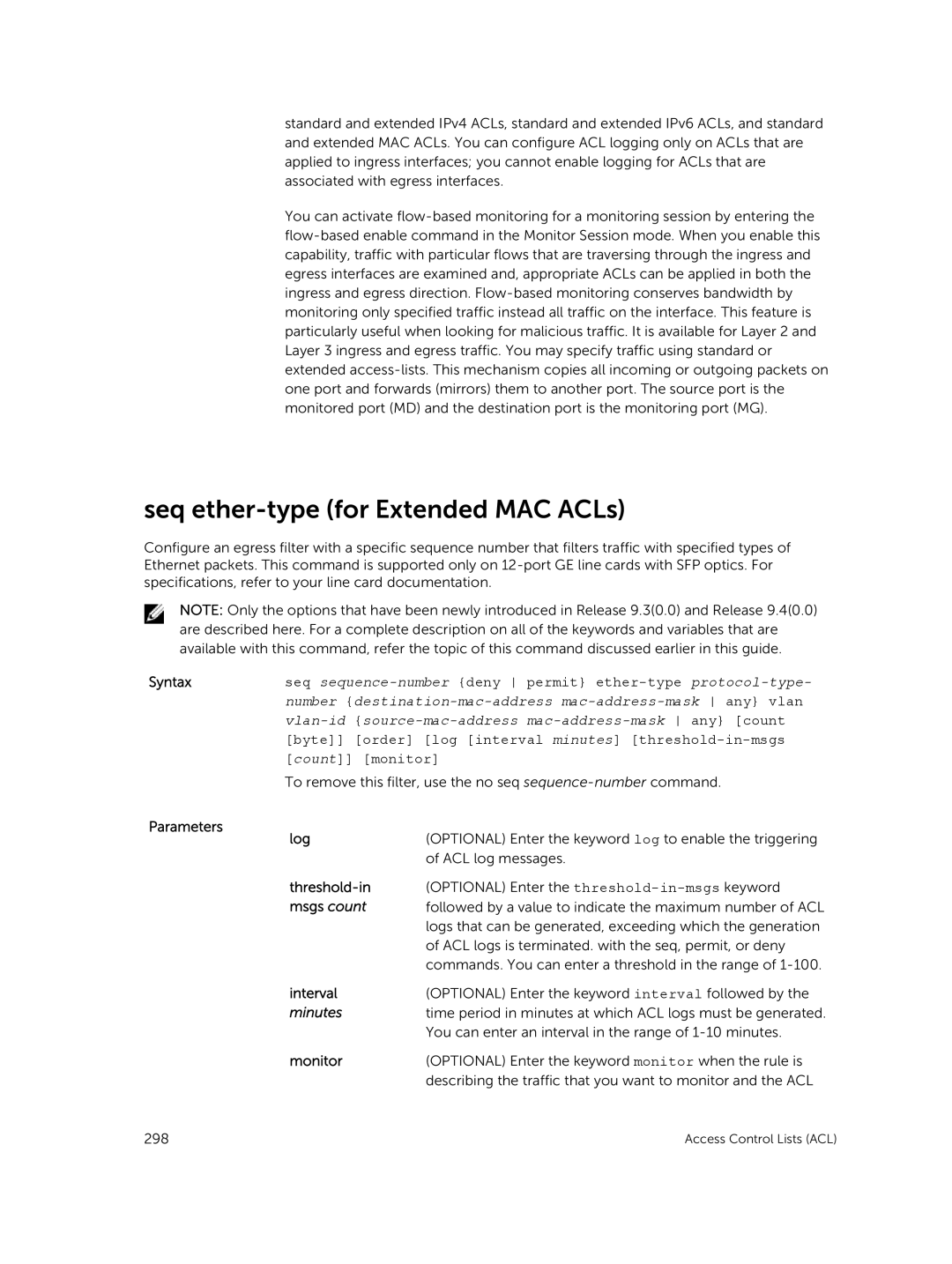 Dell 9.7(0.0) manual Seq ether-type for Extended MAC ACLs, Seq sequence-number deny permit ether-type protocol-type 