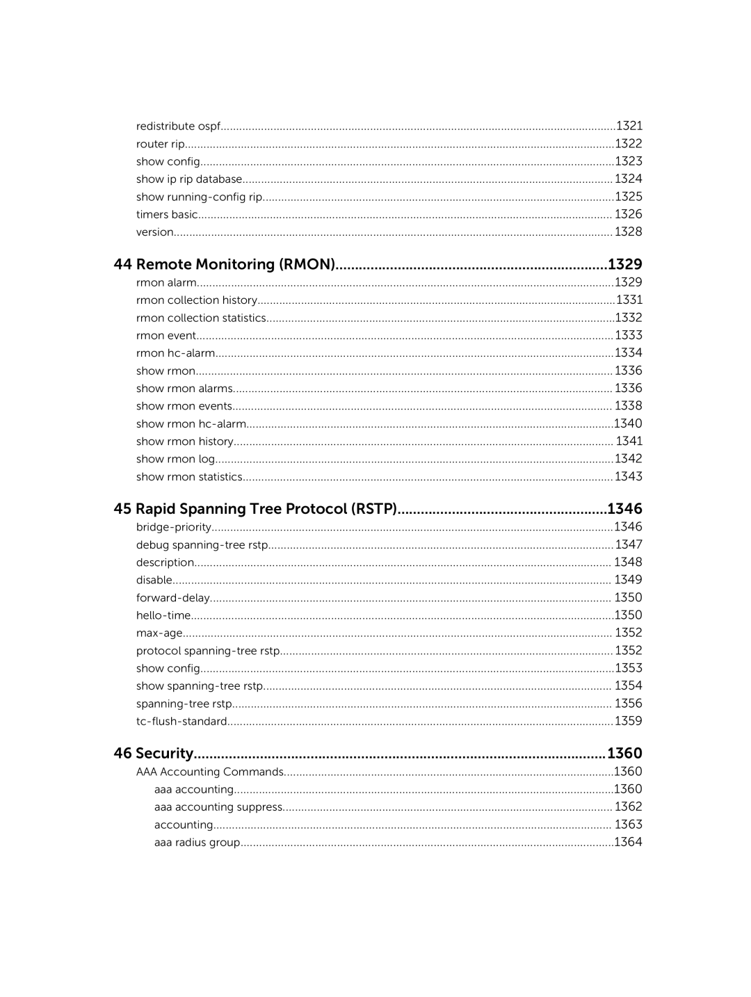 Dell 9.7(0.0) manual Remote Monitoring Rmon 1329, Rapid Spanning Tree Protocol Rstp 1346, Security 1360 