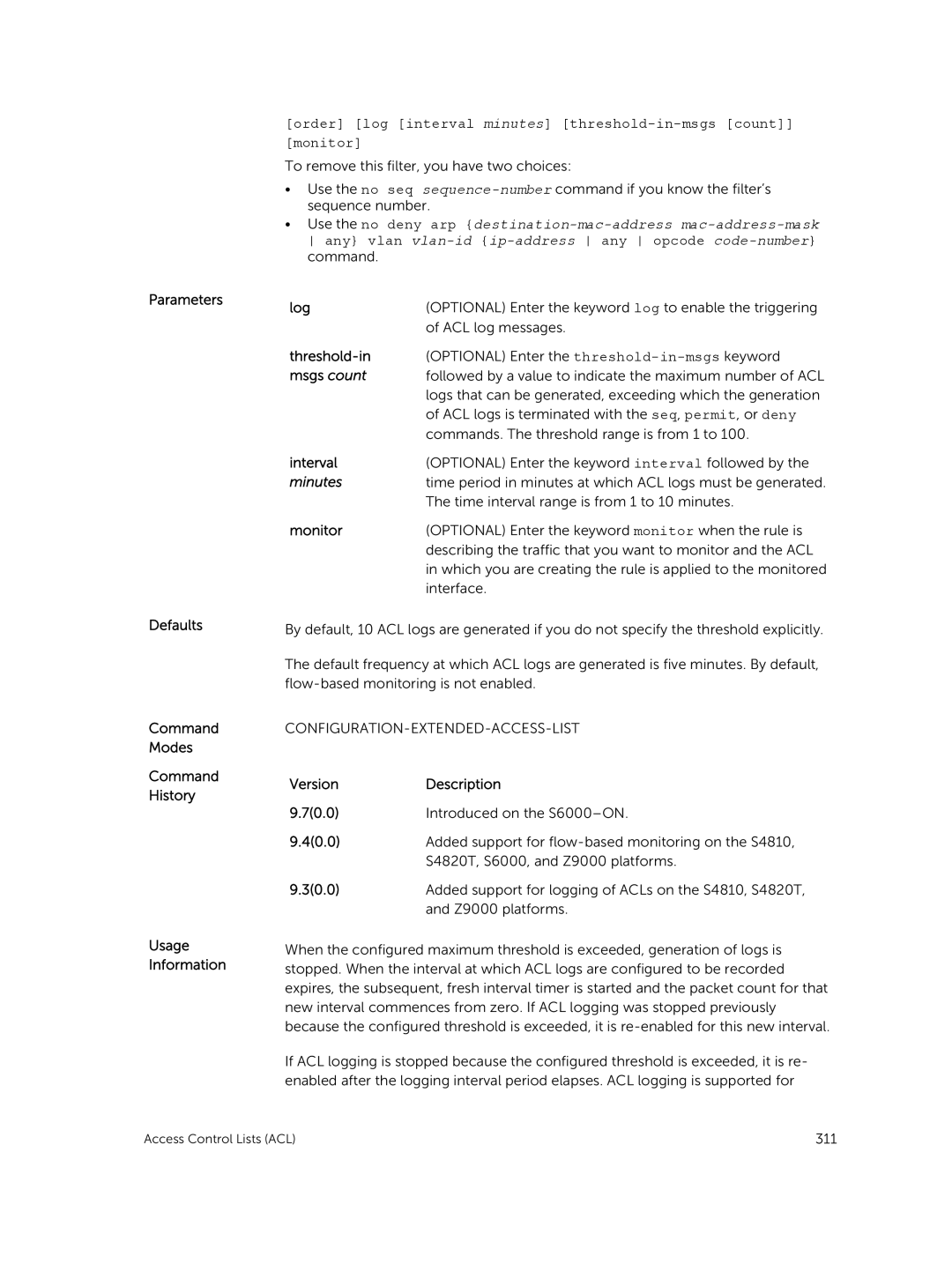 Dell 9.7(0.0) manual Order log interval minutes threshold-in-msgs count monitor 