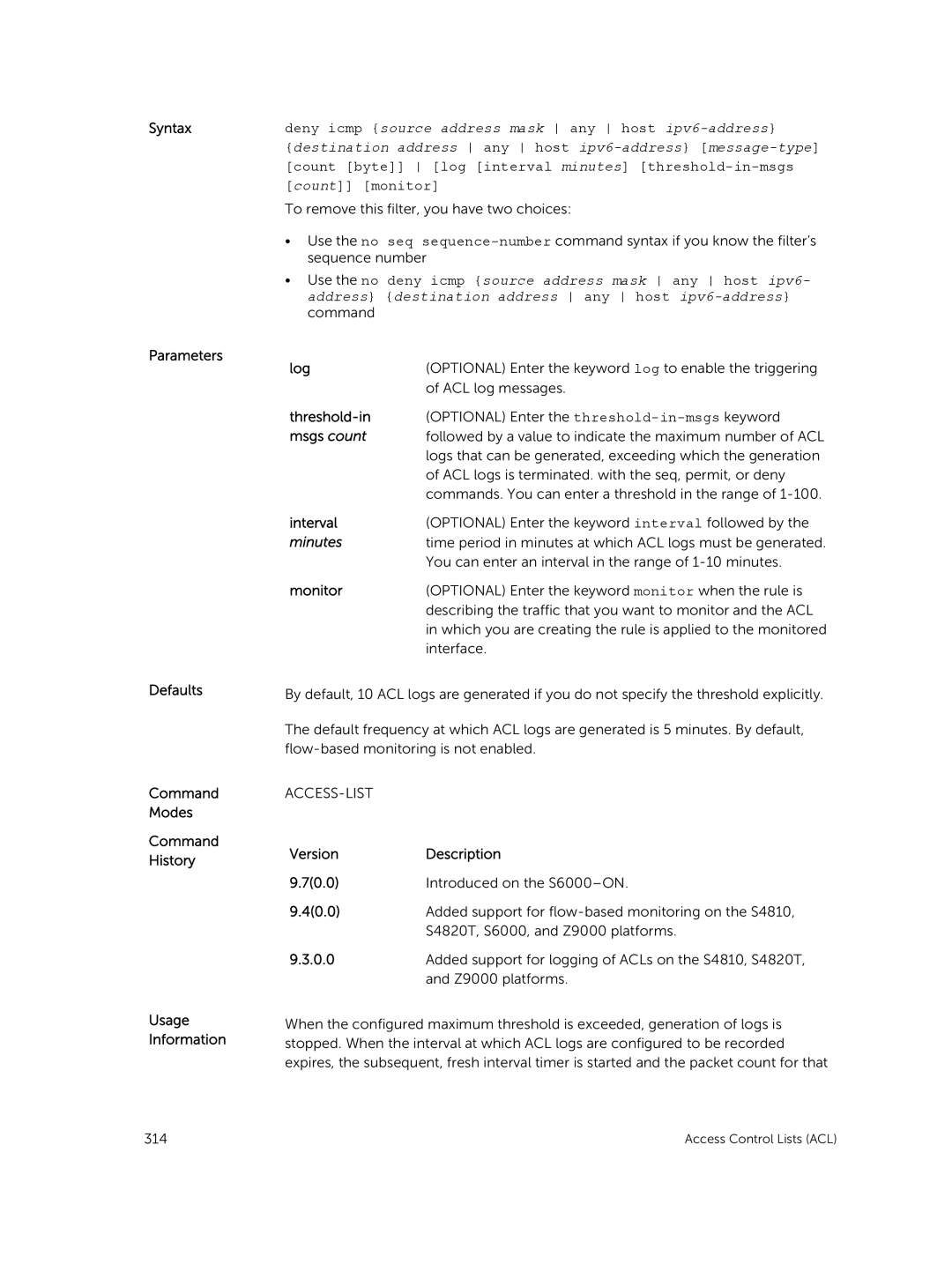 Dell 9.7(0.0) manual Deny icmp source address mask any host ipv6-address 