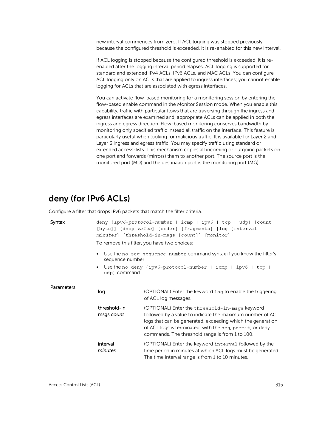 Dell 9.7(0.0) manual Deny for IPv6 ACLs 