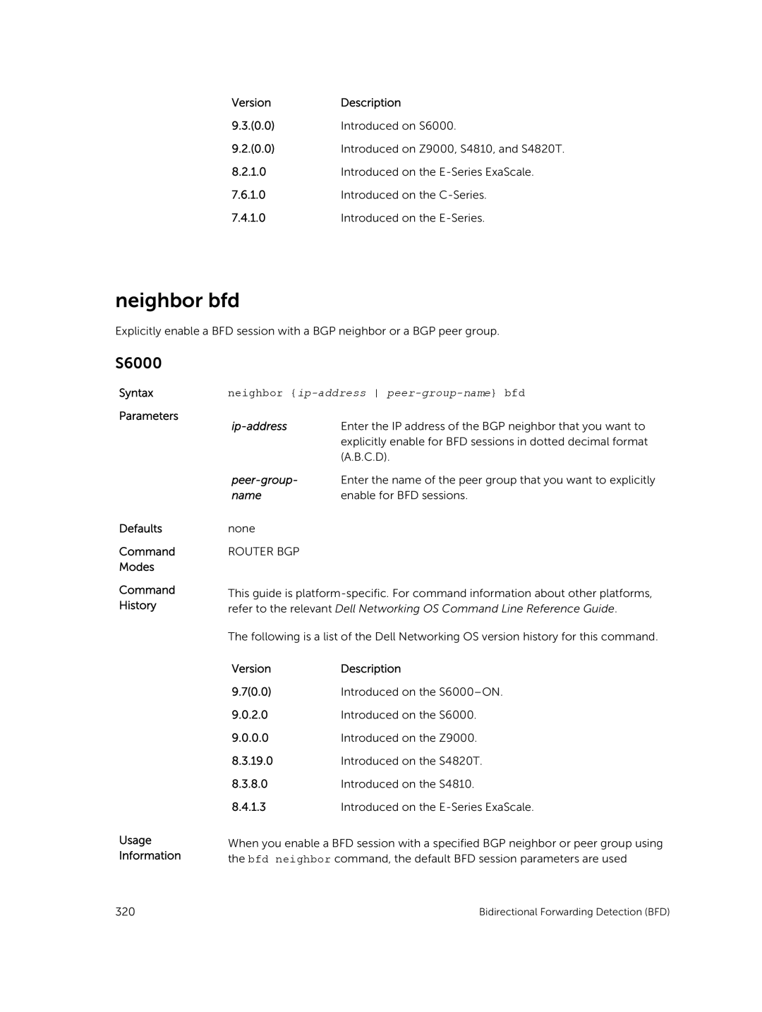 Dell 9.7(0.0) manual Neighbor bfd, Peer-group 