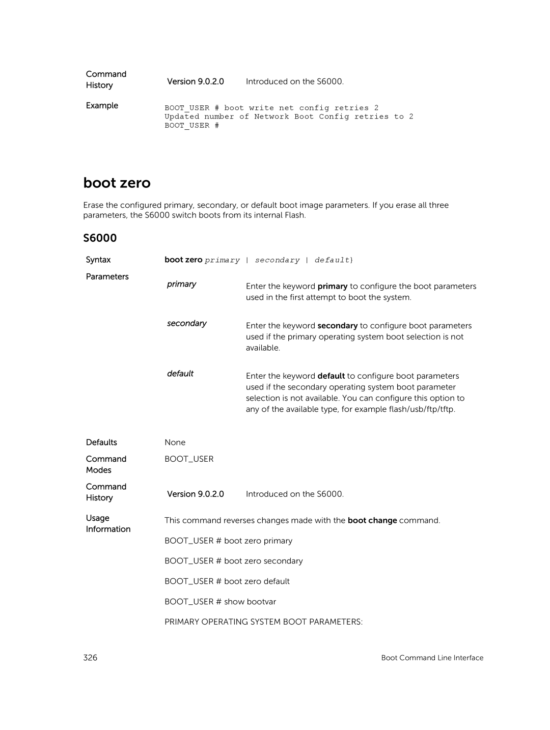 Dell 9.7(0.0) manual Boot zero, Defaults Command Modes 