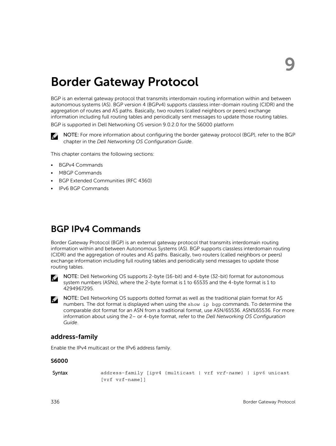 Dell 9.7(0.0) manual Border Gateway Protocol, BGP IPv4 Commands, Address-family 