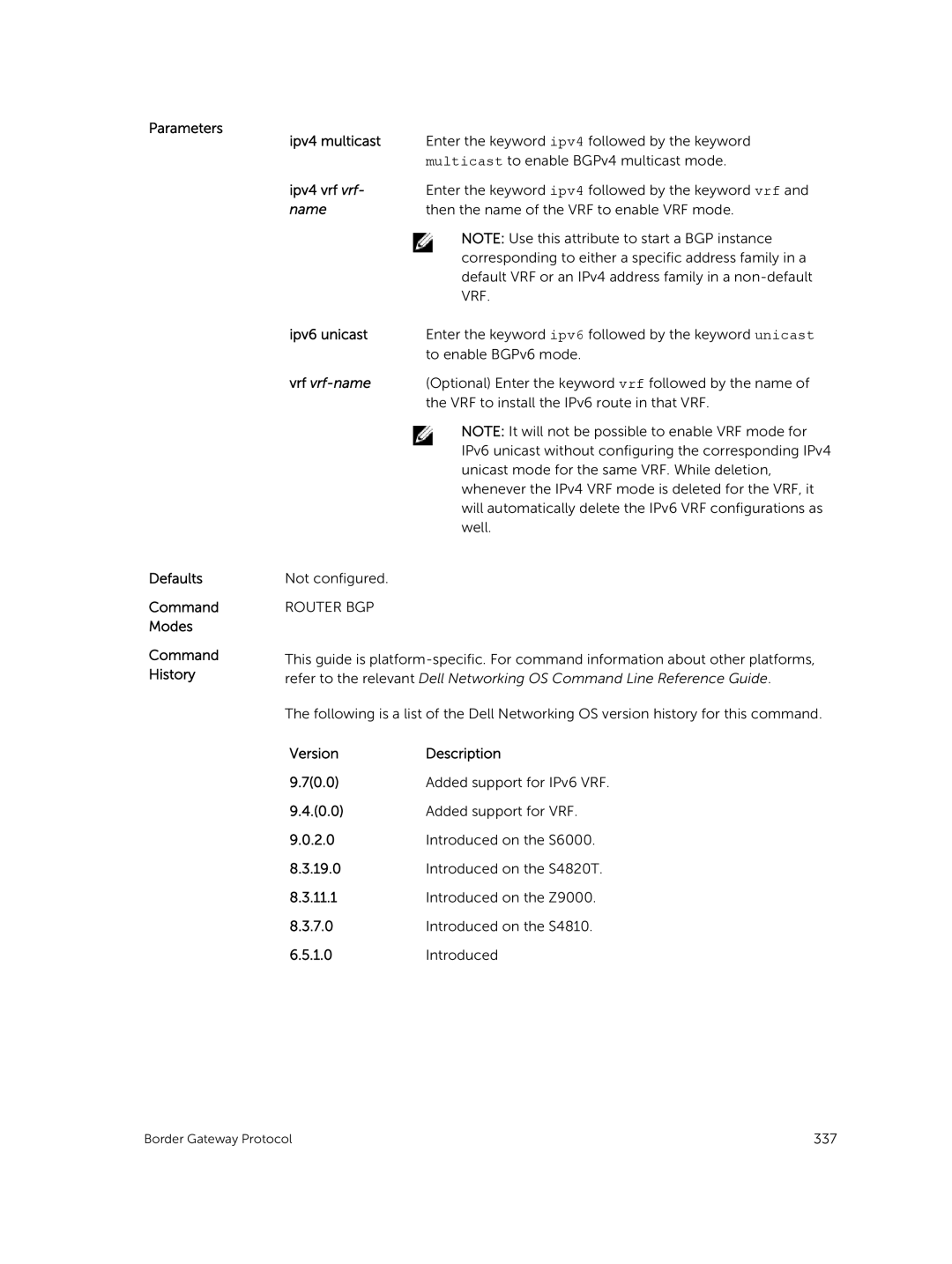 Dell 9.7(0.0) manual Ipv4 vrf vrf, Ipv6 unicast 