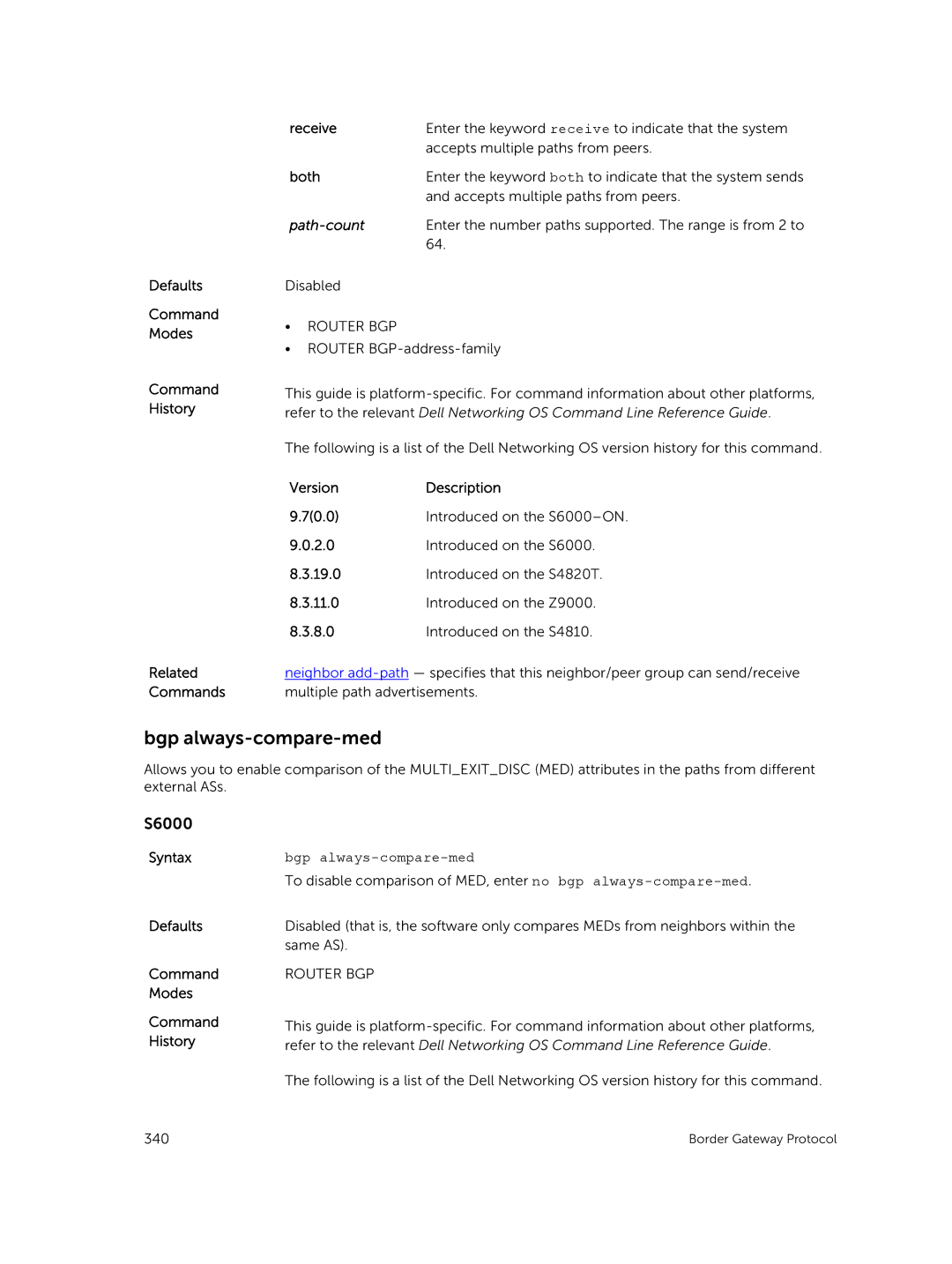 Dell 9.7(0.0) manual Bgp always-compare-med, Both, Path-count 