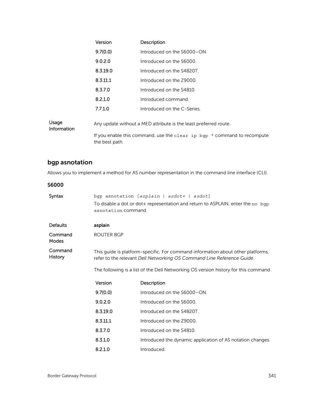 Dell 9.7(0.0) manual Bgp asnotation asplain asdot+ asdot, Asnotation command 