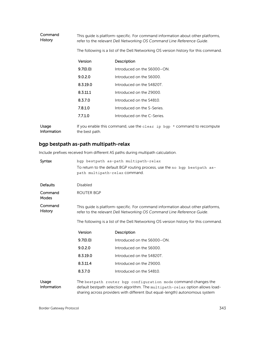 Dell 9.7(0.0) manual Bgp bestpath as-path multipath-relax 