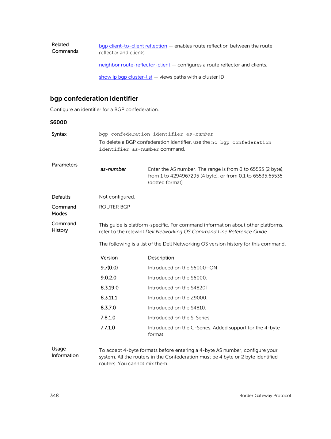 Dell 9.7(0.0) manual Bgp confederation identifier as-number, As-number 