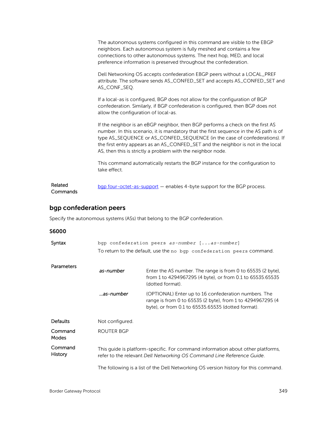 Dell 9.7(0.0) manual Bgp confederation peers as-number...as-number 