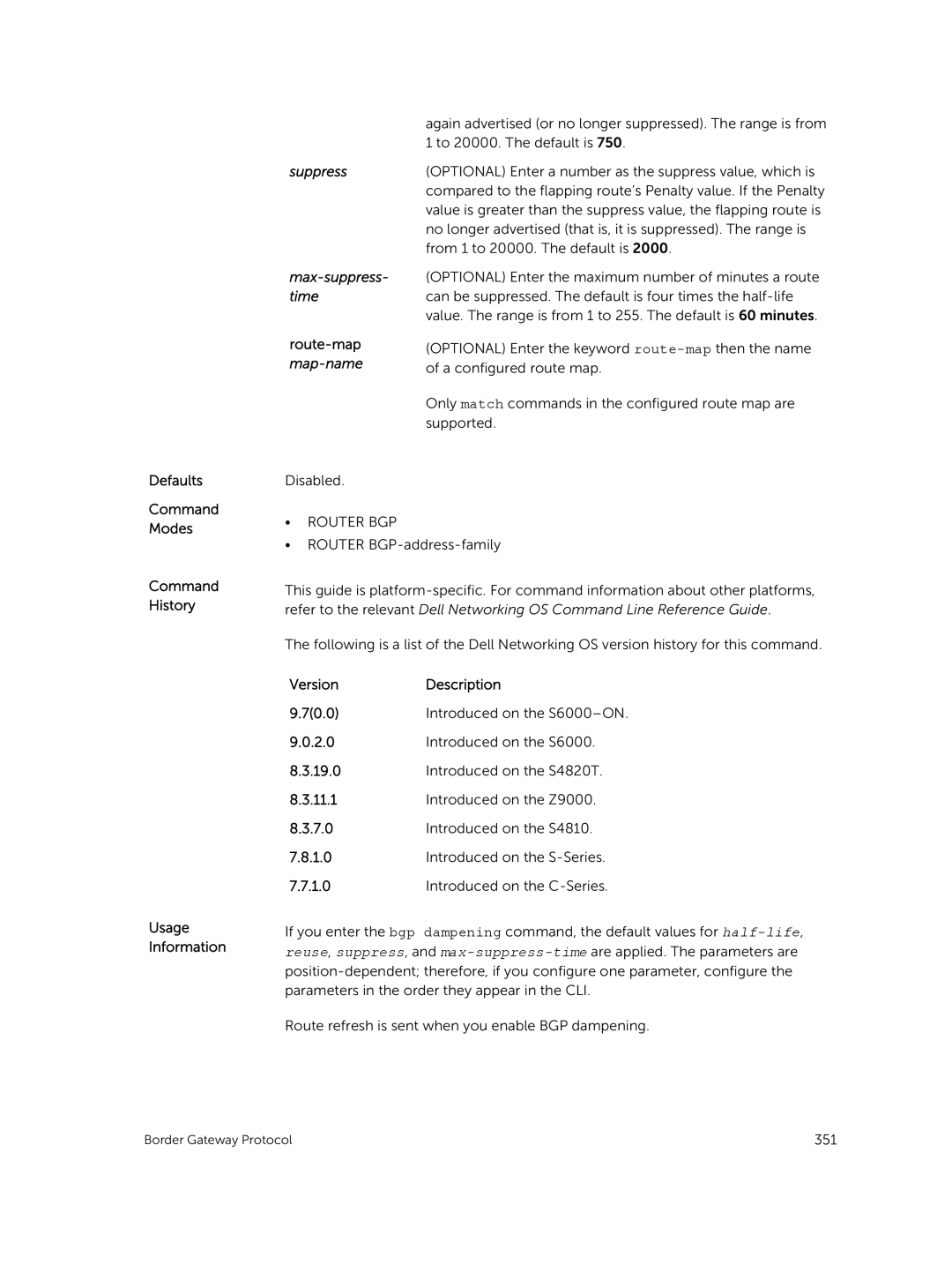 Dell 9.7(0.0) manual Suppress Max-suppress- time, Route-map map-name 