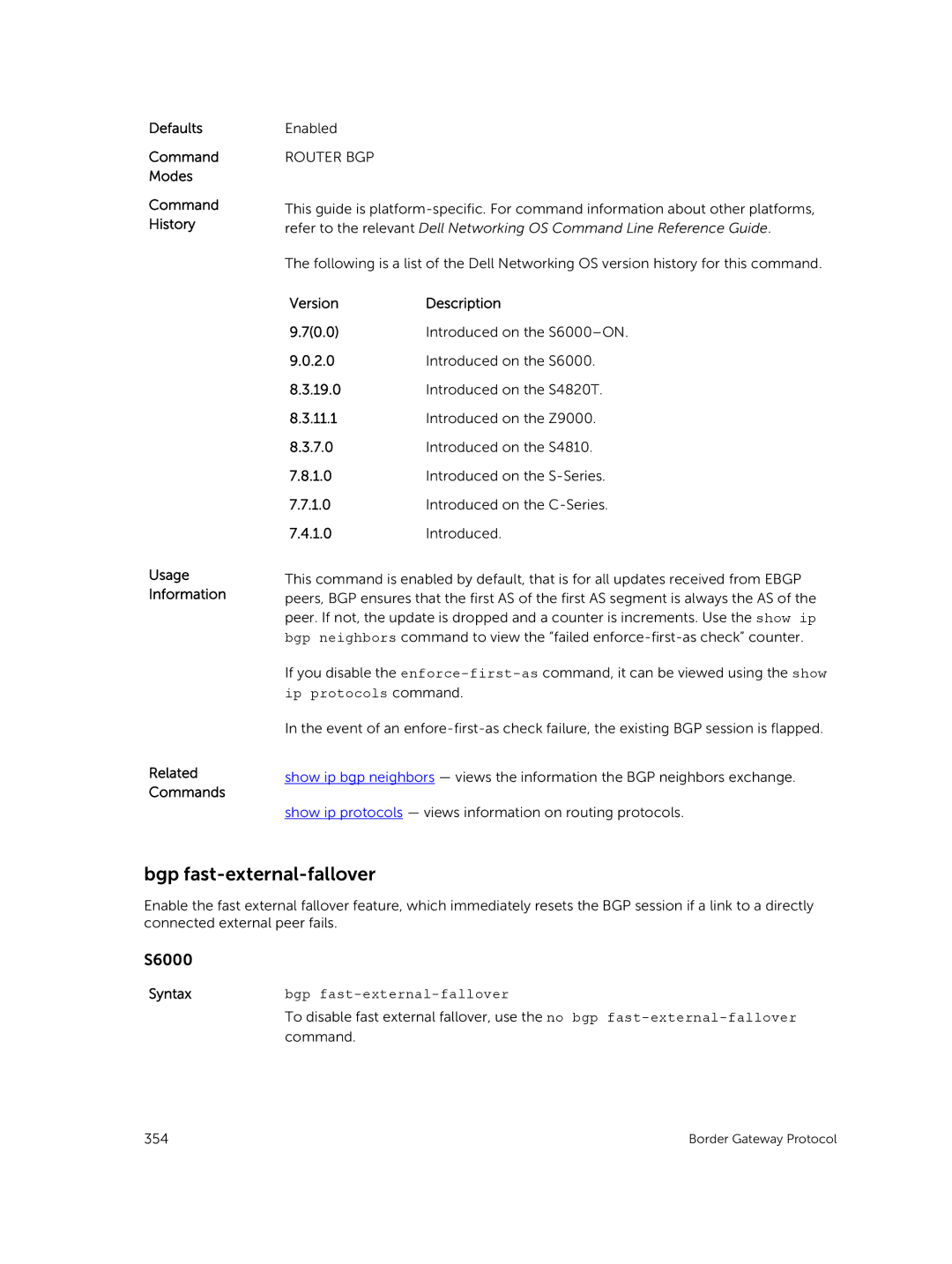 Dell 9.7(0.0) manual Bgp fast-external-fallover 