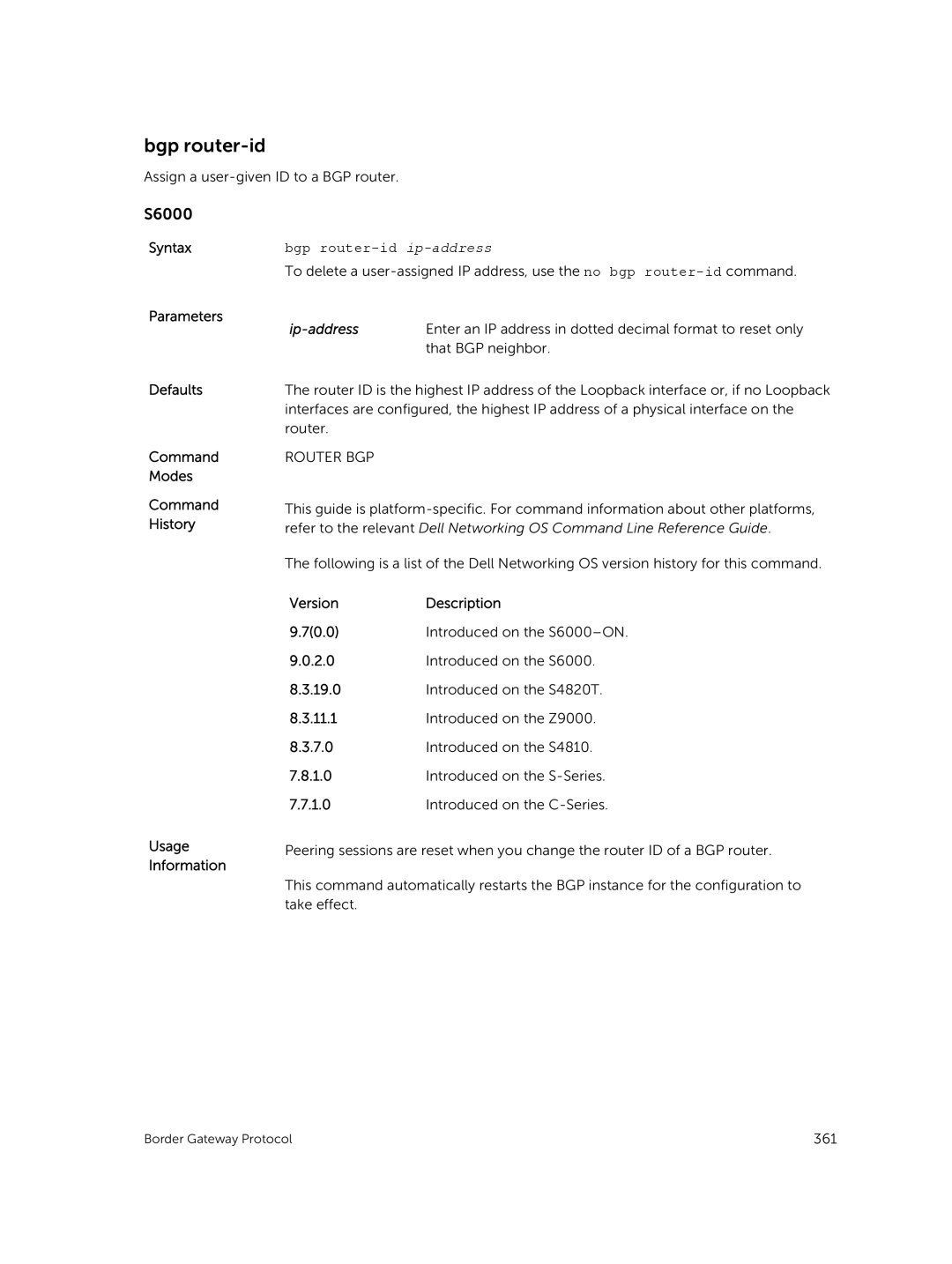 Dell 9.7(0.0) manual Bgp router-id ip-address 