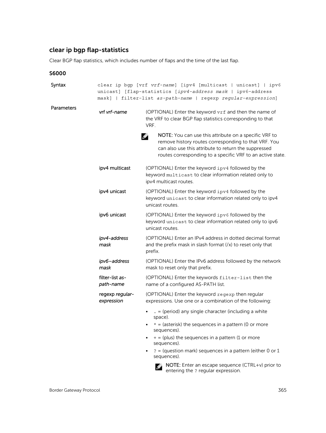 Dell 9.7(0.0) manual Clear ip bgp flap-statistics, Filter-list as, Path-name, Regexp regular, Expression 