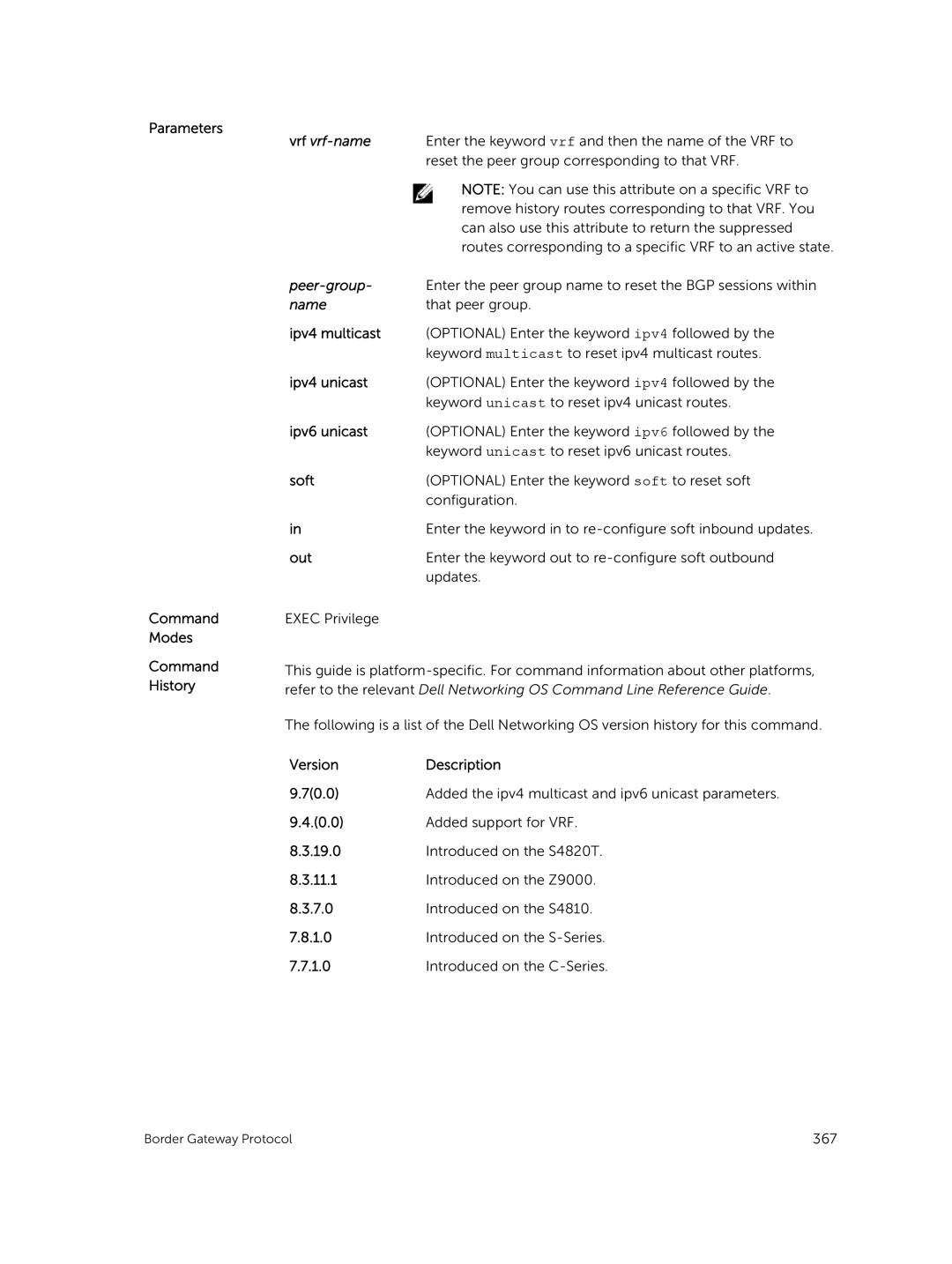 Dell 9.7(0.0) manual Parameters Command Modes Command History, Peer-group 