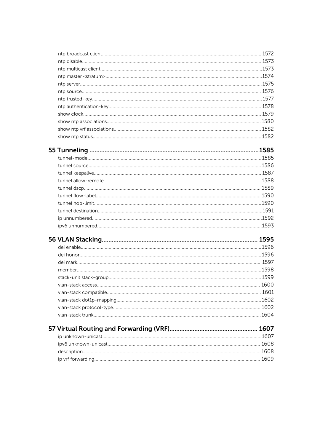 Dell 9.7(0.0) manual Tunneling 1585, Vlan Stacking 1595, Virtual Routing and Forwarding VRF 1607 