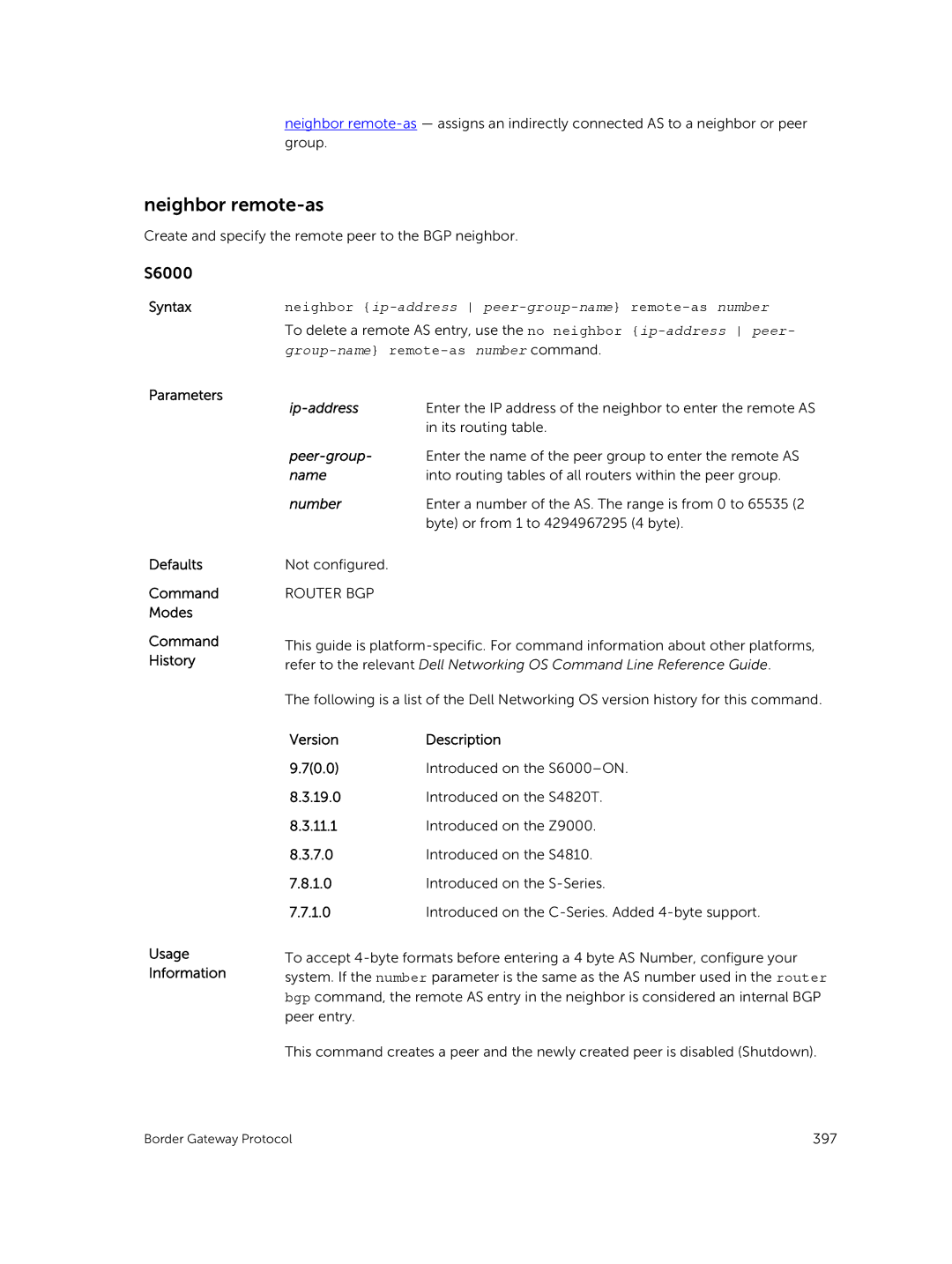 Dell 9.7(0.0) manual Neighbor remote-as, Ip-address 