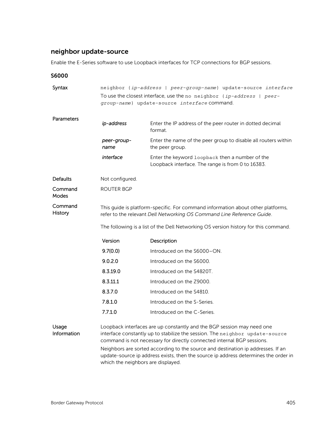 Dell 9.7(0.0) manual Neighbor update-source, Interface 