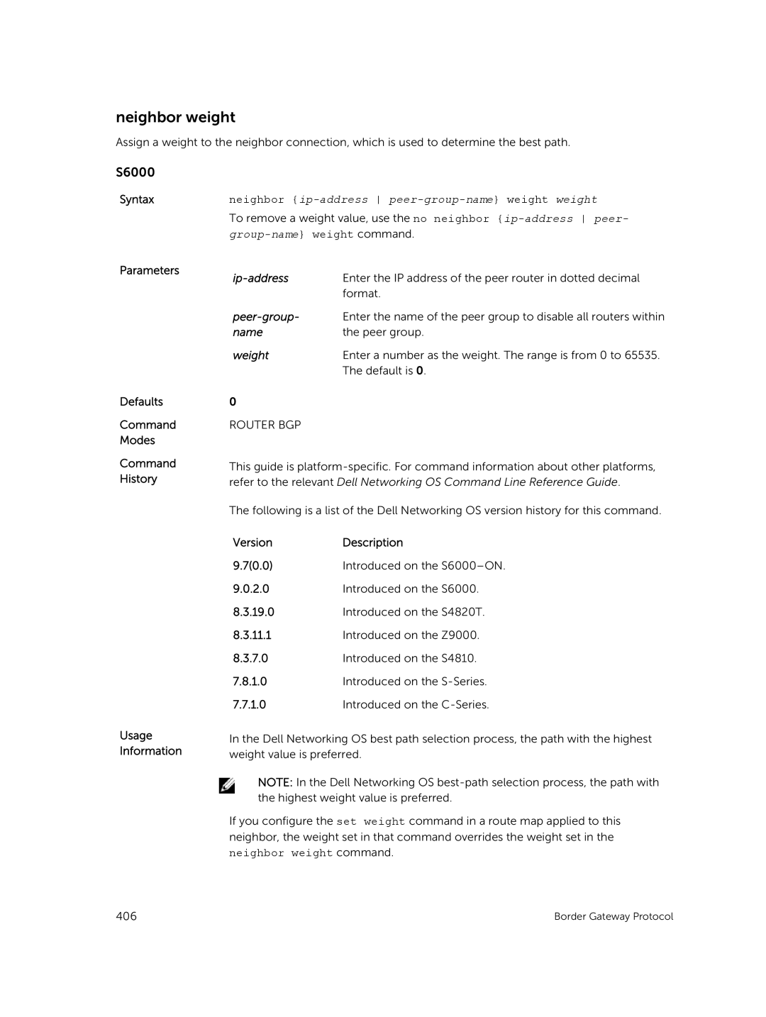 Dell 9.7(0.0) manual Neighbor weight, Weight 