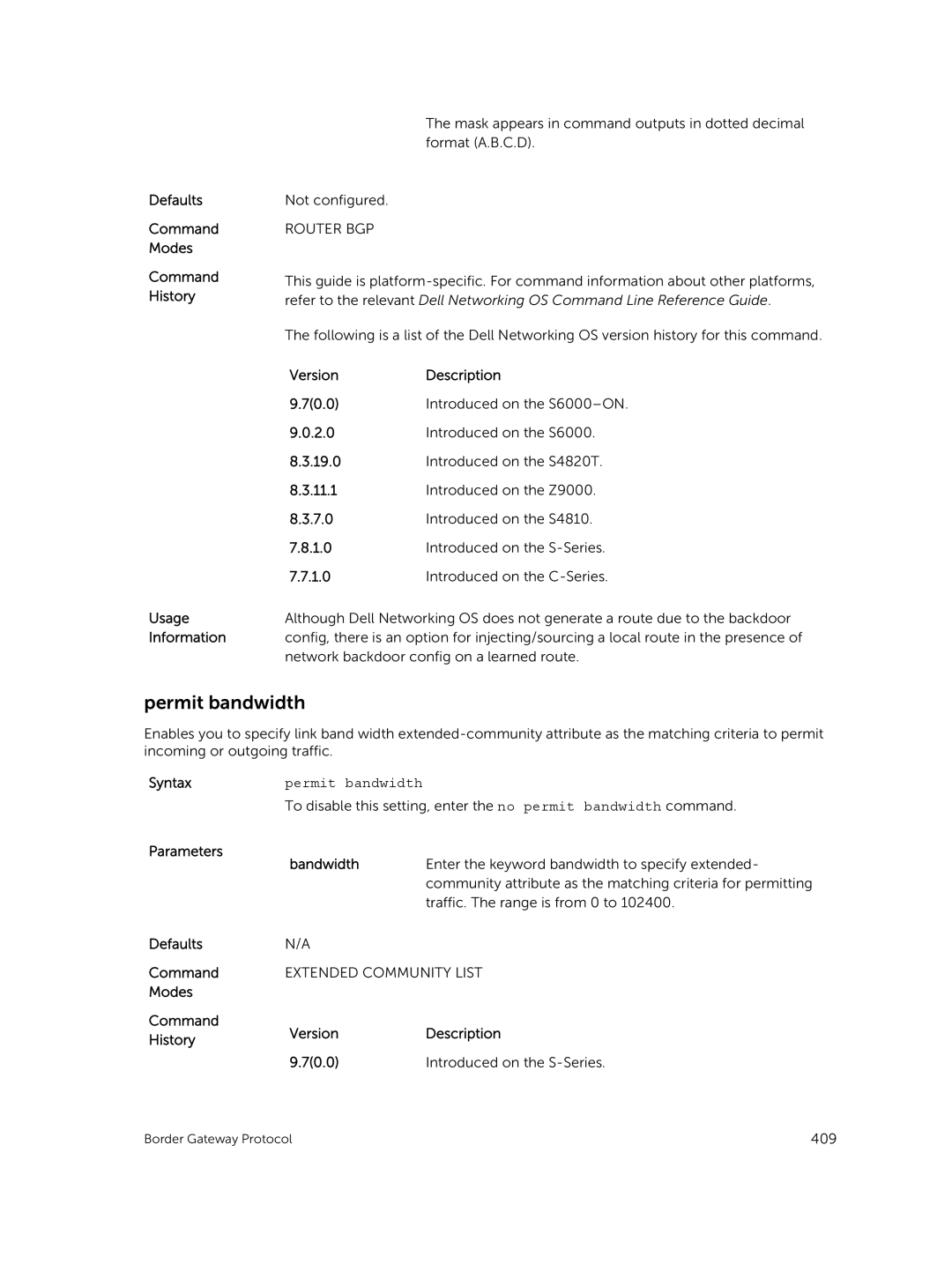 Dell 9.7(0.0) manual Permit bandwidth 