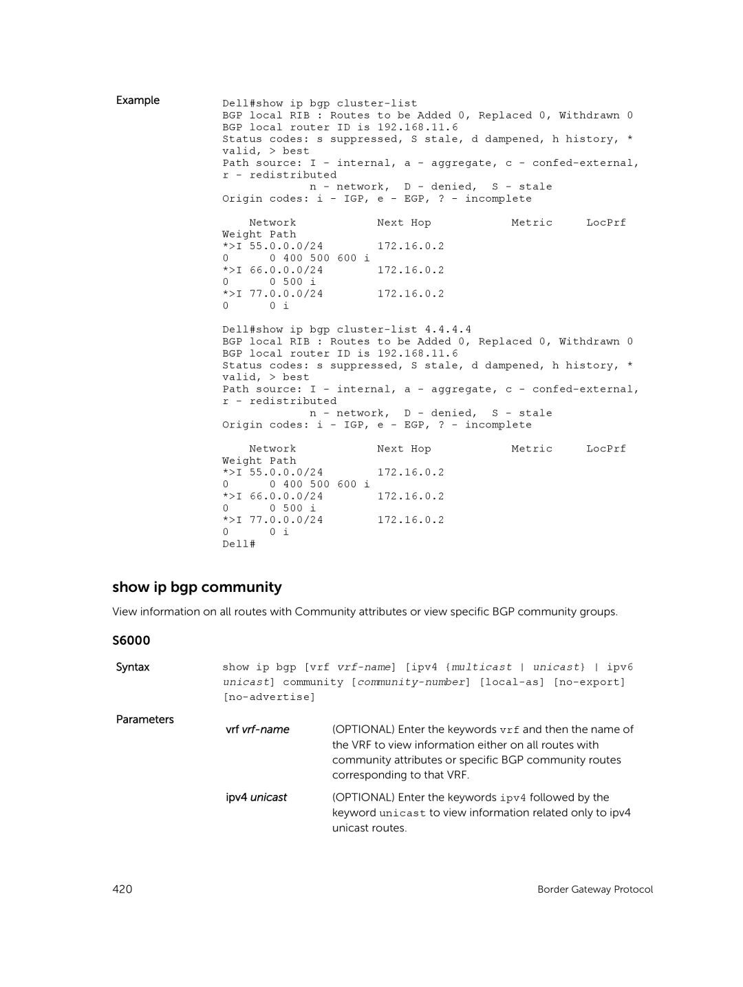 Dell 9.7(0.0) manual Show ip bgp community, Example 