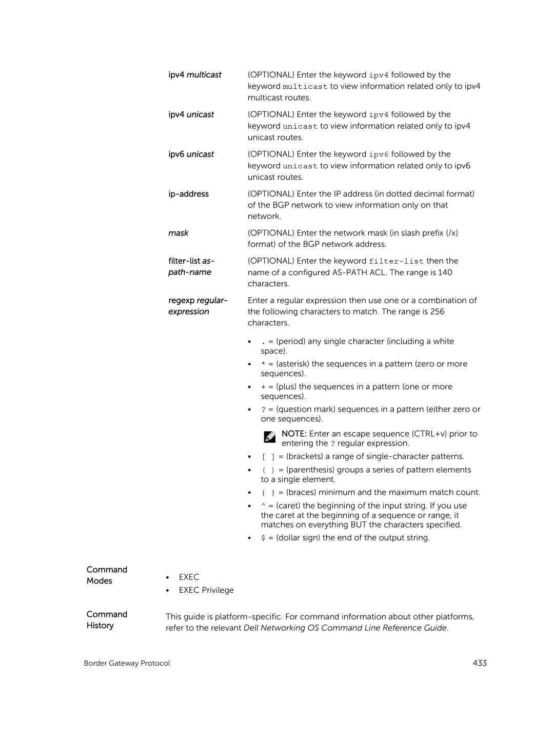 Dell 9.7(0.0) manual Command Modes Command History, Ip-address 