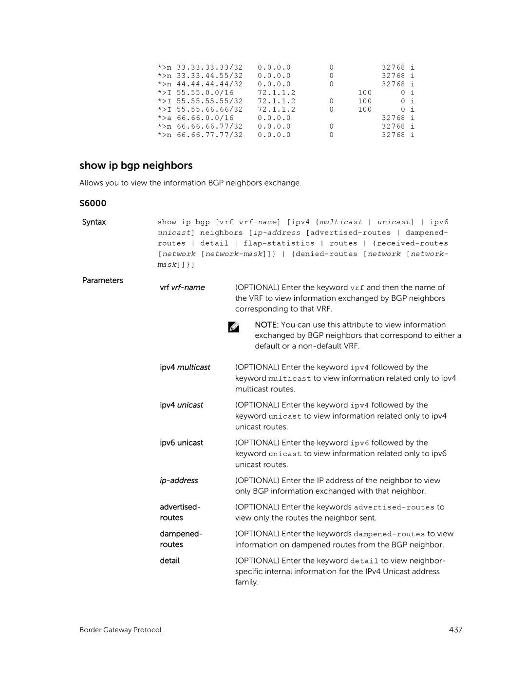 Dell 9.7(0.0) manual Show ip bgp neighbors, Advertised, Dampened, Detail 