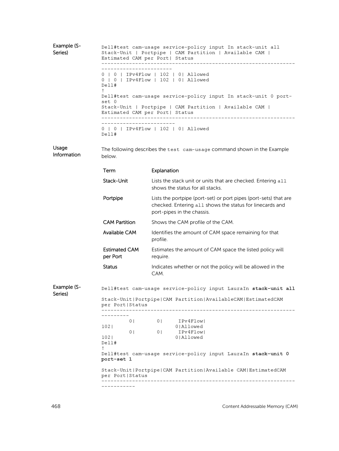 Dell 9.7(0.0) manual Example S- Series Usage Information 