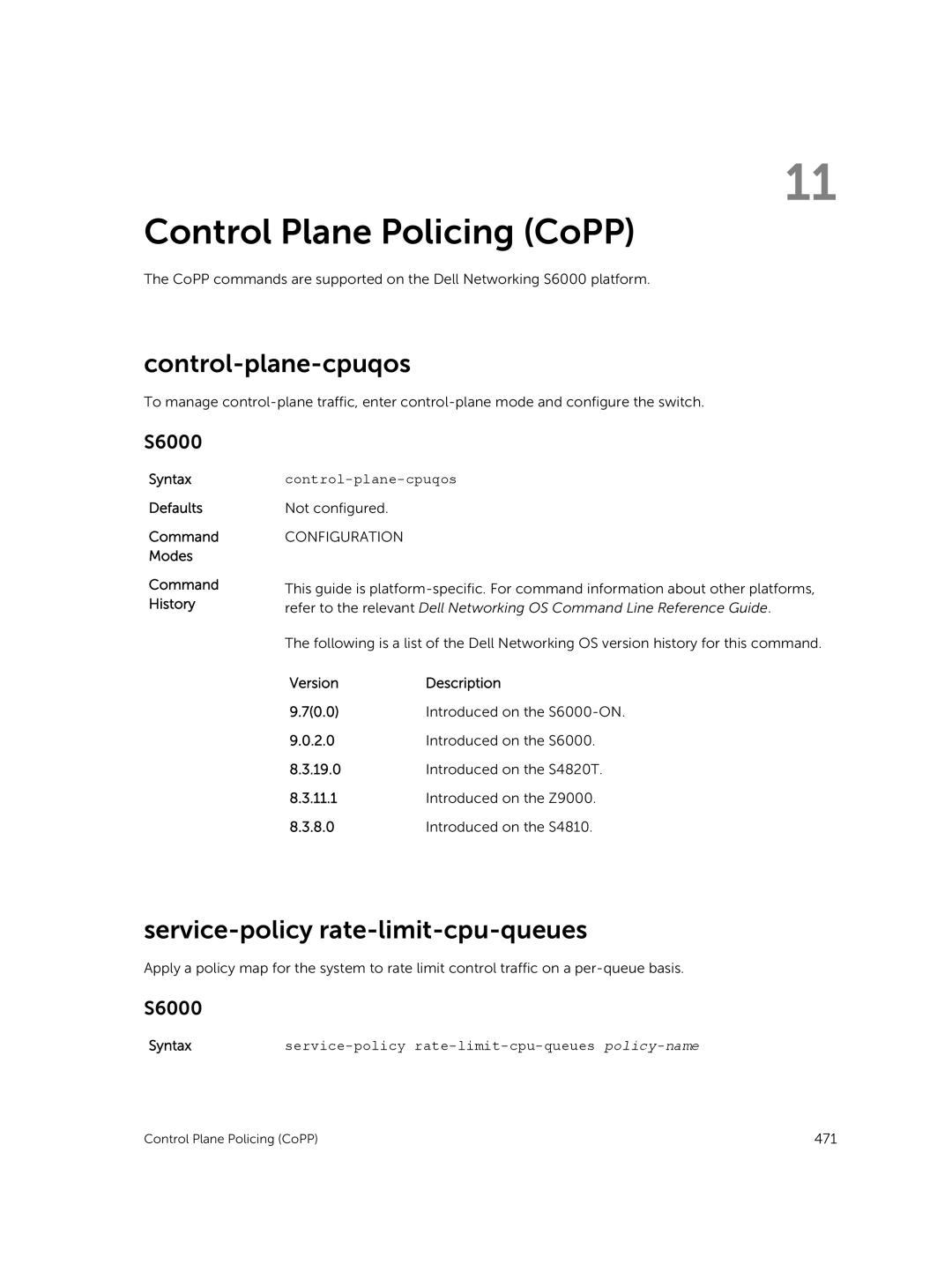 Dell 9.7(0.0) manual Control Plane Policing CoPP, Control-plane-cpuqos, Service-policy rate-limit-cpu-queues 