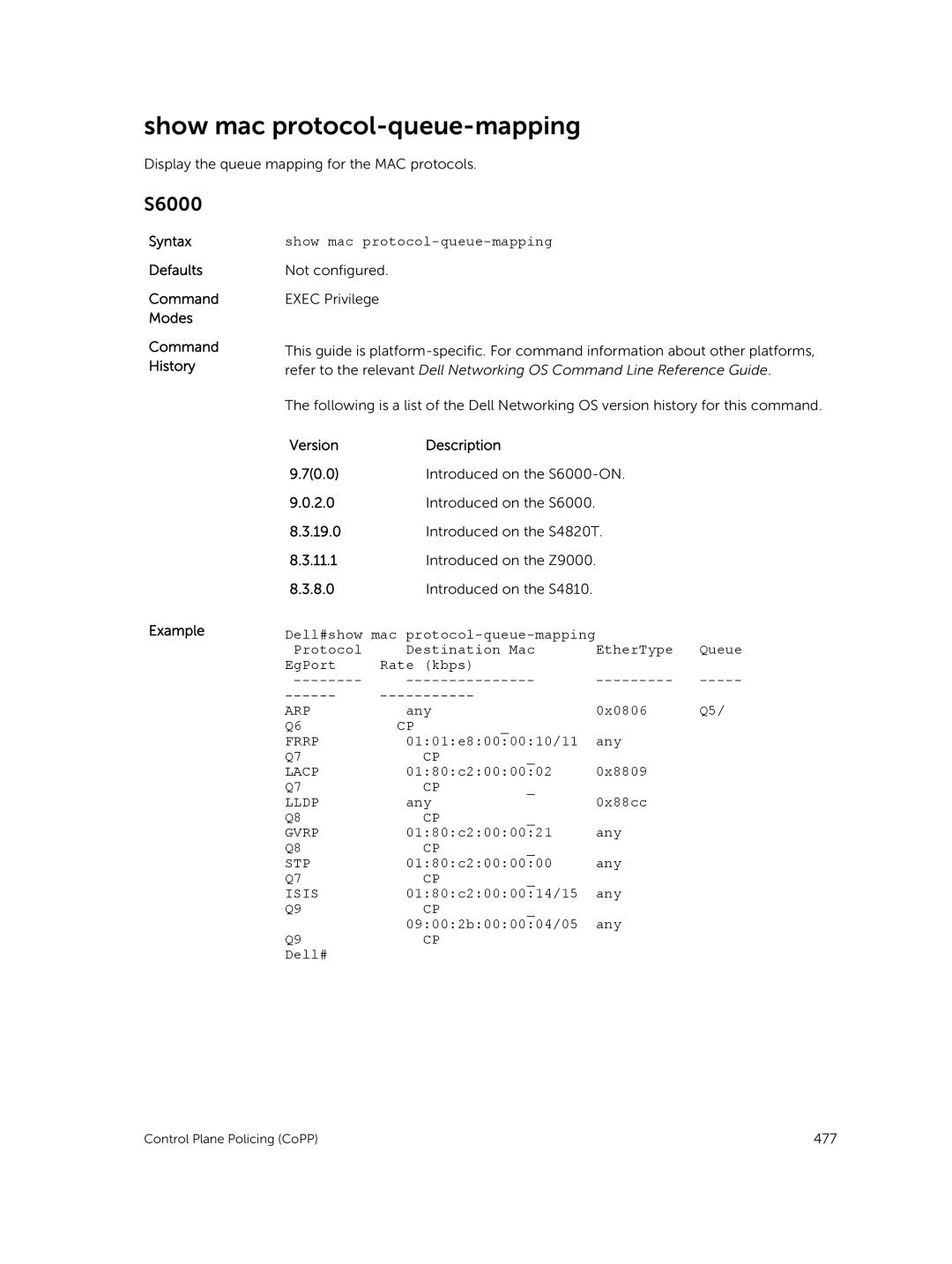 Dell 9.7(0.0) manual Show mac protocol-queue-mapping 