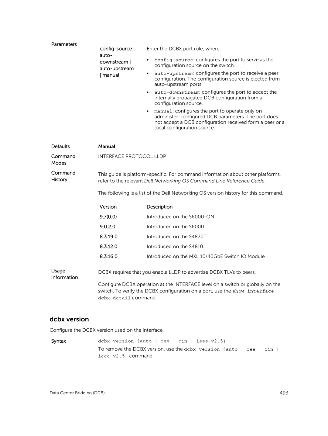 Dell 9.7(0.0) manual Dcbx detail command, Dcbx version auto cee cin ieee-v2.5, Ieee-v2.5 command 