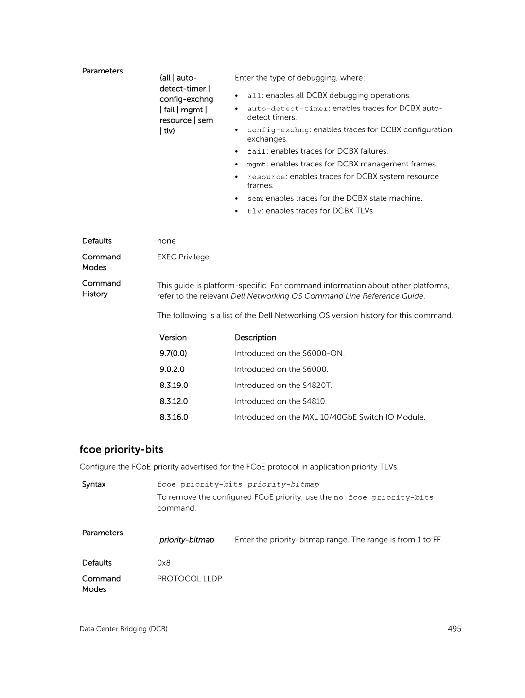 Dell 9.7(0.0) manual Fcoe priority-bits priority-bitmap, Priority-bitmap 