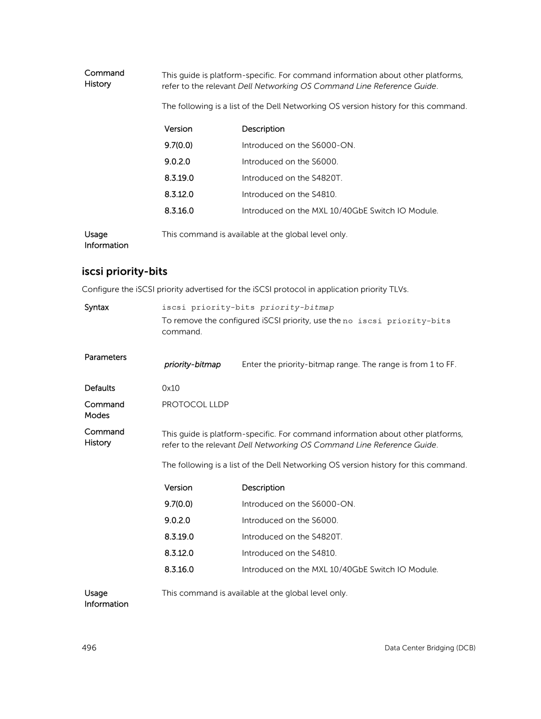 Dell 9.7(0.0) manual Iscsi priority-bits priority-bitmap 