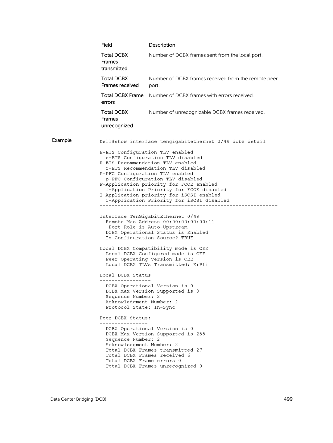 Dell 9.7(0.0) Dell#show interface tengigabitethernet 0/49 dcbx detail, ETS Configuration TLV enabled, Remote Mac Address 