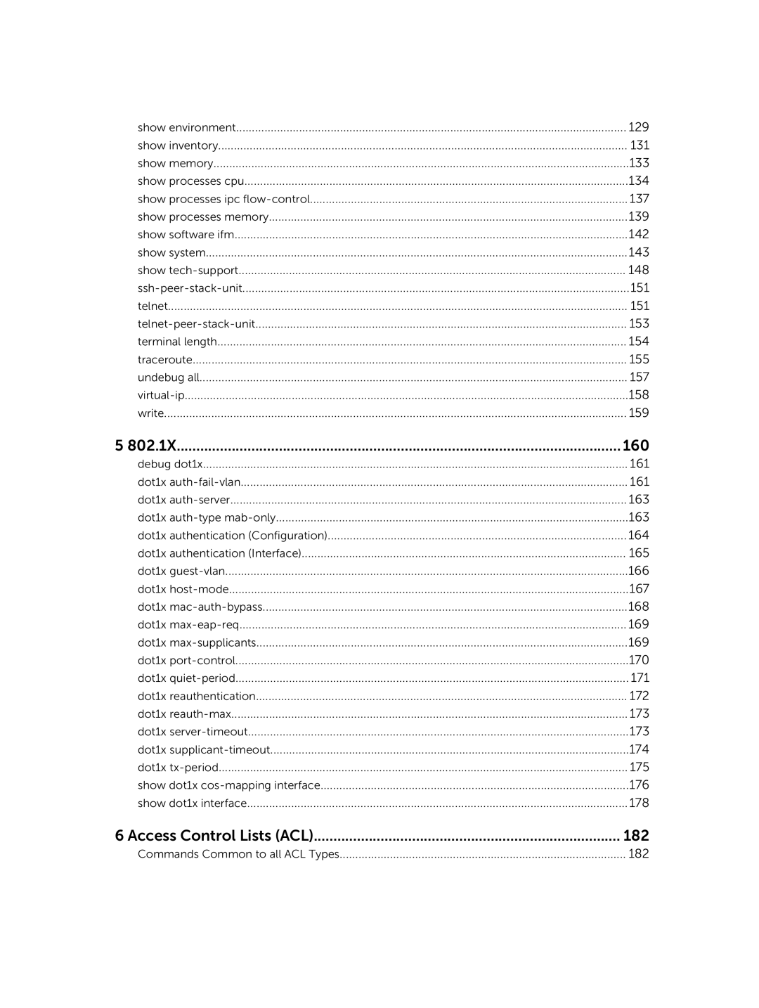 Dell 9.7(0.0) manual 802.1X 160, Access Control Lists ACL 182 