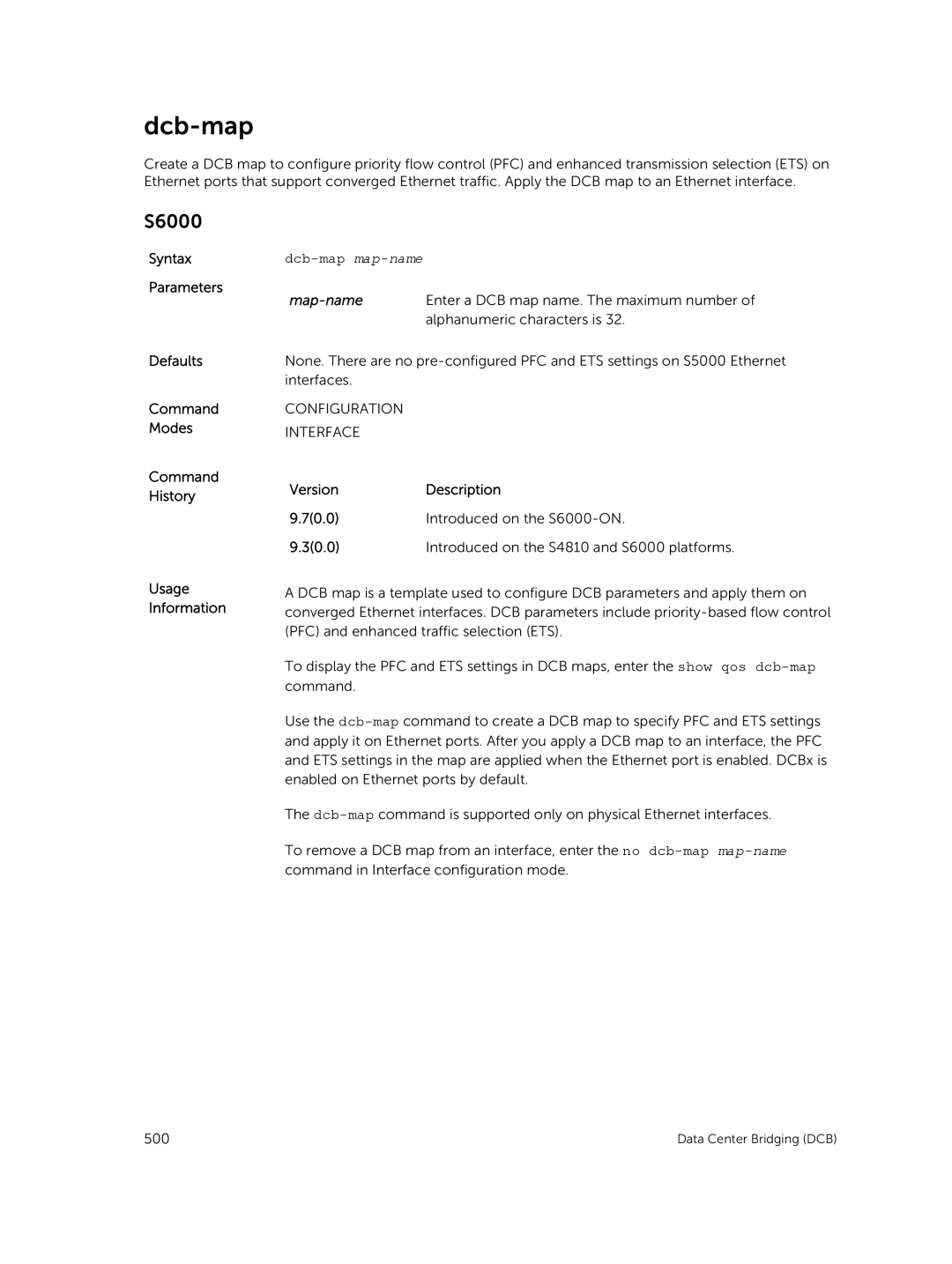 Dell 9.7(0.0) manual Dcb-map map-name, Alphanumeric characters is 