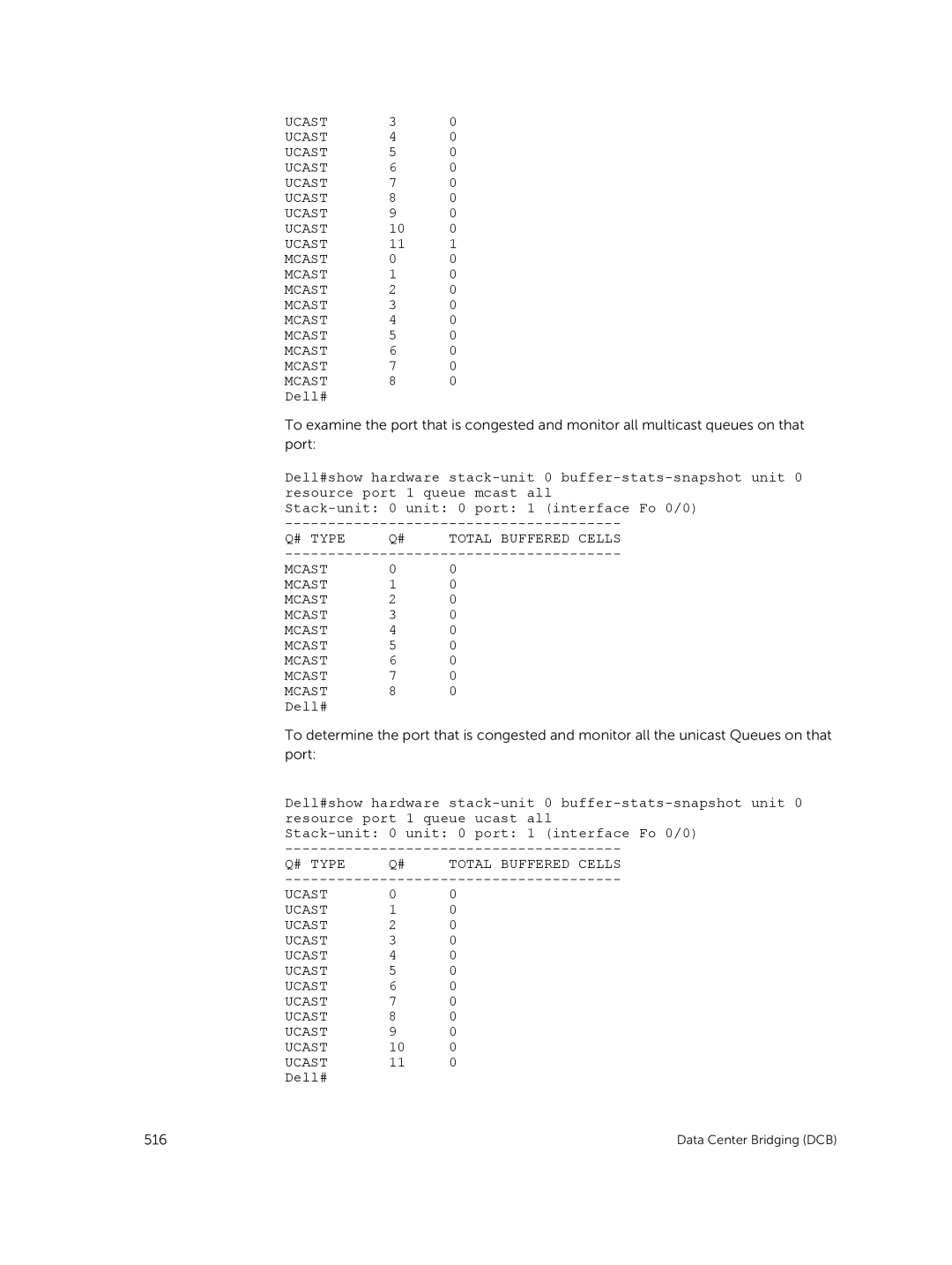 Dell 9.7(0.0) manual Dell#, # Type Total Buffered Cells Mcast 